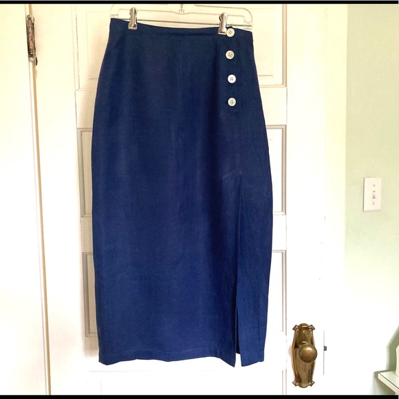 GAP Navy Linen Wrap Skirt w 4 buttons